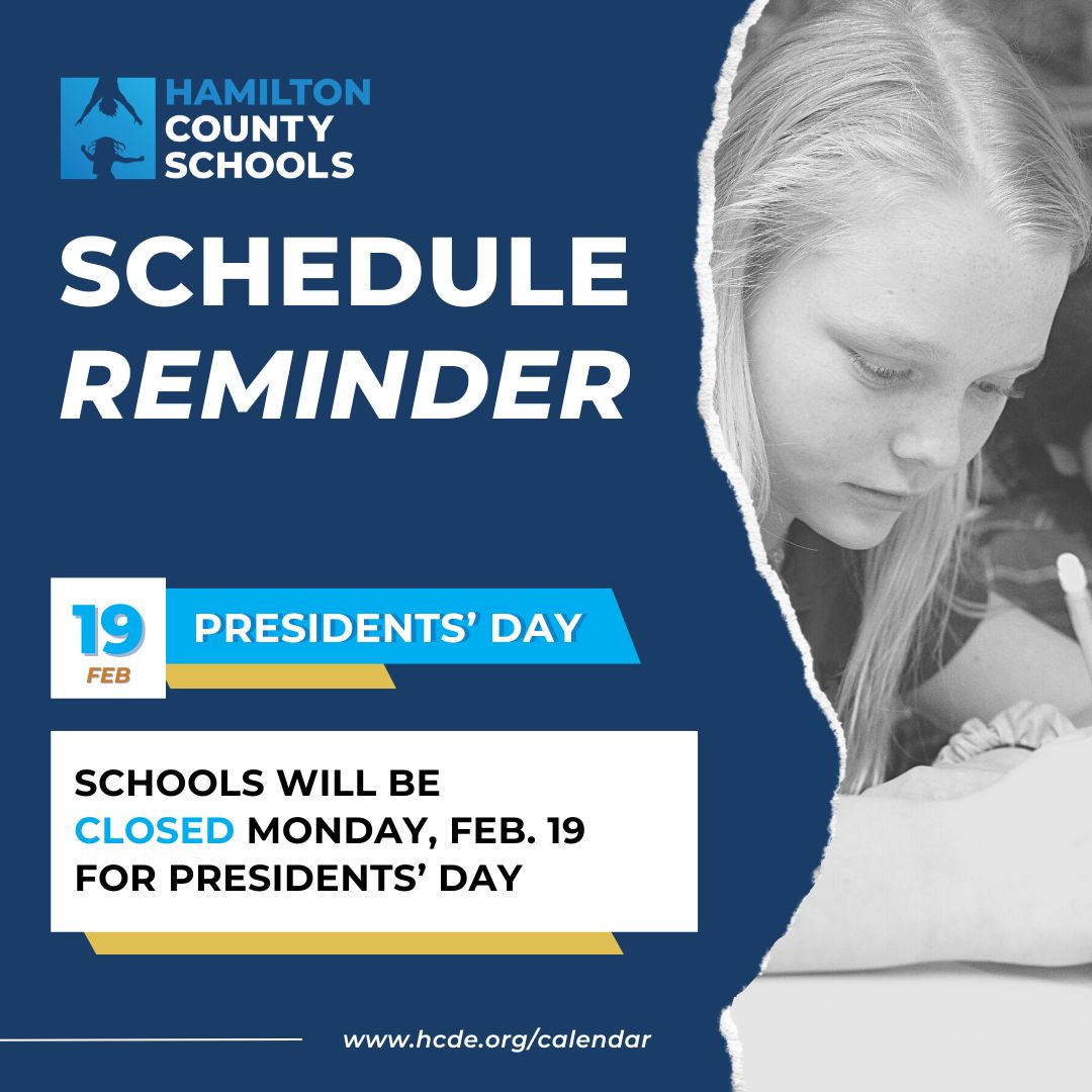 Schedule Reminder 🚨No school tomorrow, February, 19 for Presidents' Day. To view the full school calendar, visit hcde.org/calendar