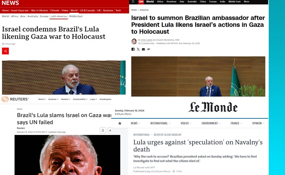 meioindep's tweet photo. 🚨HOJE: Presidente Lula é destaque negativo em toda a imprensa internacional

BBC, CNN, Le Monde, The Daily Beast, The Washington Post, Reuters, ABC, Al Jazeera e diversos outros veículos de mídia estrangeira chamaram atenção para ataques do brasileiro à Israel. https://t.co/STkLLzxrwz
