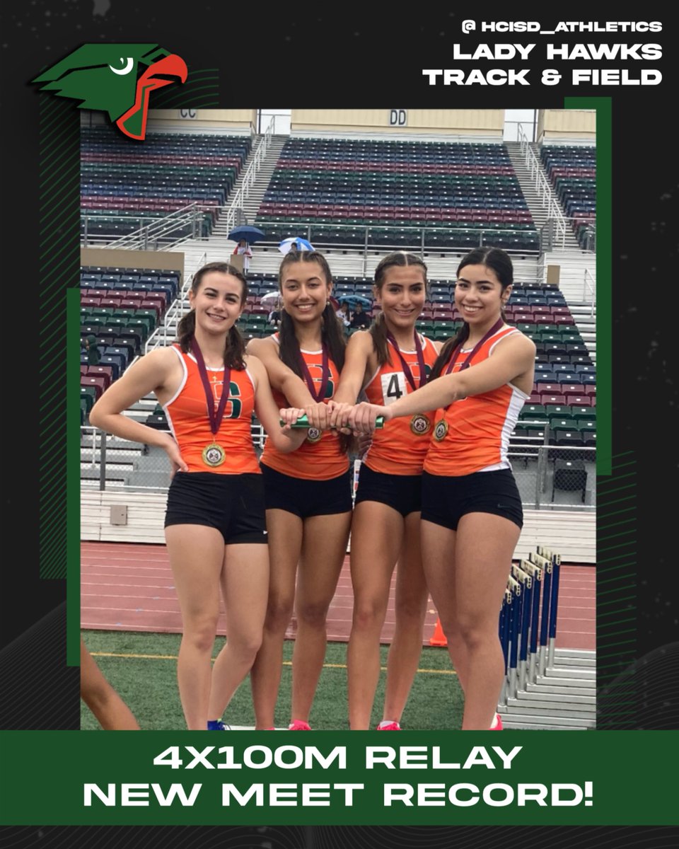 Congratulations to our Harlingen South Lady Hawks for setting a NEW Meet record in the 4x100M Relay at the PSJA Battlin’ Bears Relays with a time of 50.32! Great job Ladies!

Relay Members: Kennedy Reininger, Desiree Kieth, Malloree Mireles, and Noelle Araguz