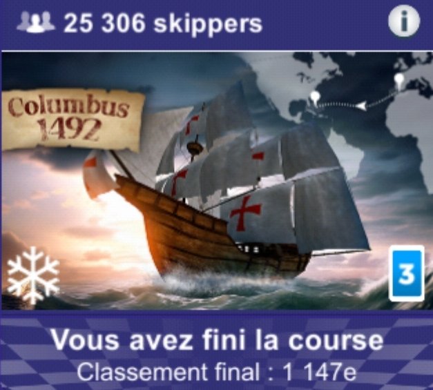 1ere arrivée du jour, une trop longue balade dans l'Atlantique Nord à la recherche de la Terre Promise. Visiblement mon sextant n'a pas trouvé la bonne étoile 😅