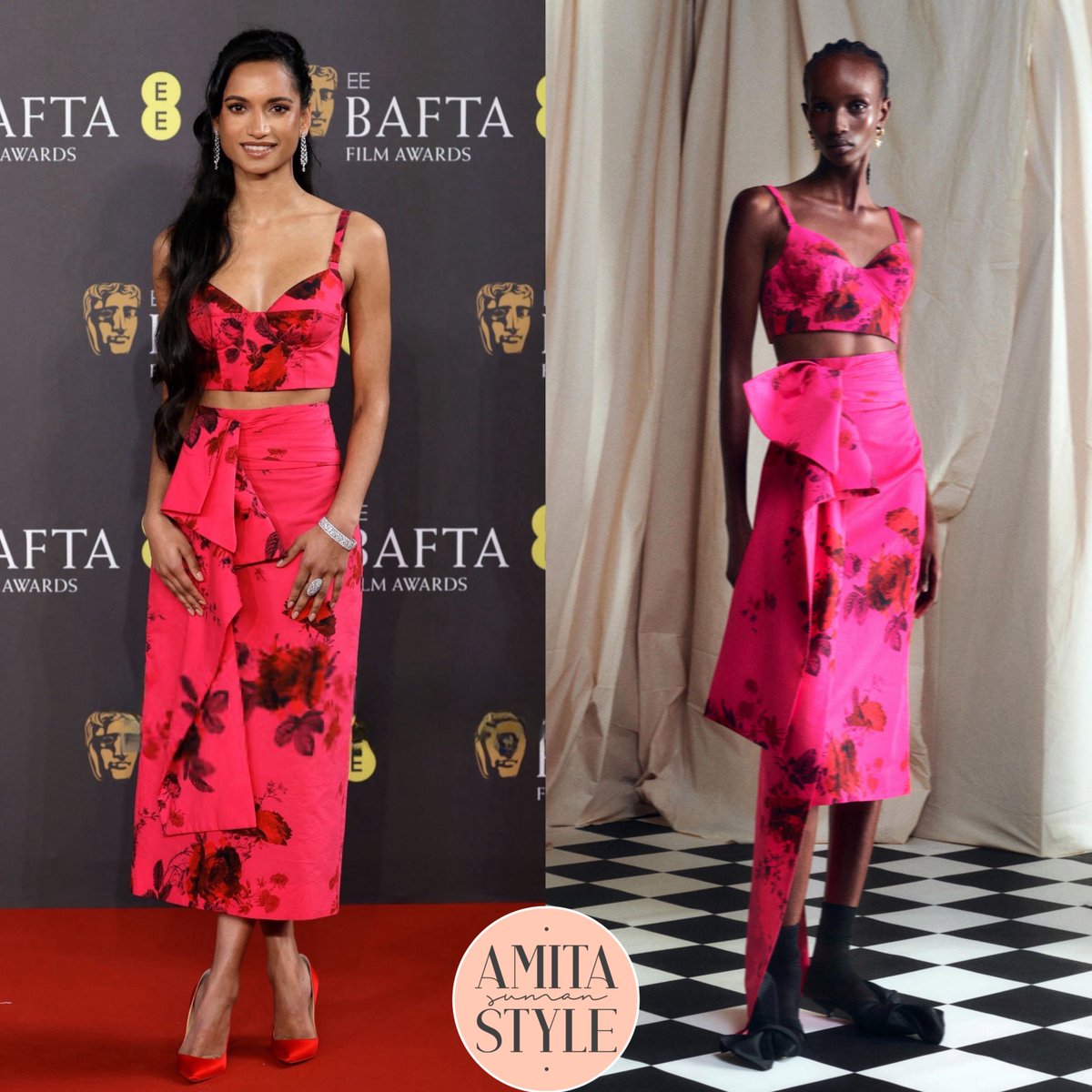 AmitaSumanStyle's tweet photo. Amita Suman wore an #Erdem Resort 2024 Collection Outfit (N/A) and the #Bucherer ‘Soirée Earrings’ (£58,000 - Sold Out). Her ring and bracelet are also from the same brand! She also wore a pair of #Louboutin ‘Satin Pumps’ (Sold Out) attending the 2024 EE BAFTA Film Awards. https://t.co/gmAcjuZj8H
