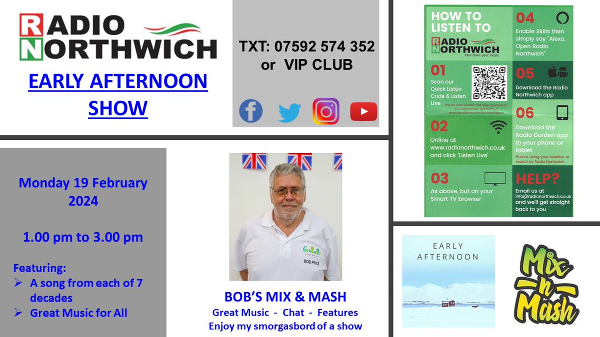 bigbobprice's tweet photo. Two shows on @RadioNorthwich this week. Early afternoon tomorrow between 1.00 pm and 3.00 pm. Then on Thursday I have my usual show between 1.00 pm and 4.00 pm sponsored by @healhypnothera1. This show will have an interview with the amazing Steve Brown. See you then. https://t.co/1n0xdKTcL0