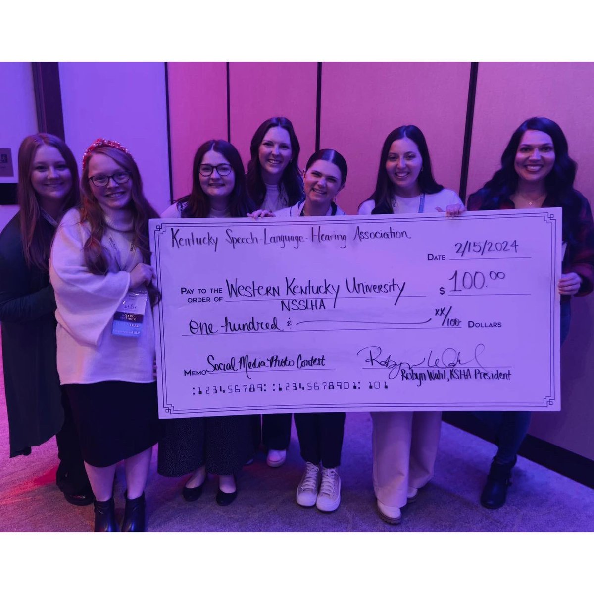 KYSPEECH's tweet photo. Thank you to all who voted in KSHA’s NSSLHA Picture/Video Competition before convention. Congratulations to… 🥁 WESTERN KENTUCKY UNIVERSITY! WKU was awarded the $100 prize on Thursday night. A grand total of 1,224 votes by the deadline! Well done and congratulations!

#KSHACon24 https://t.co/gRn3KuPvQC