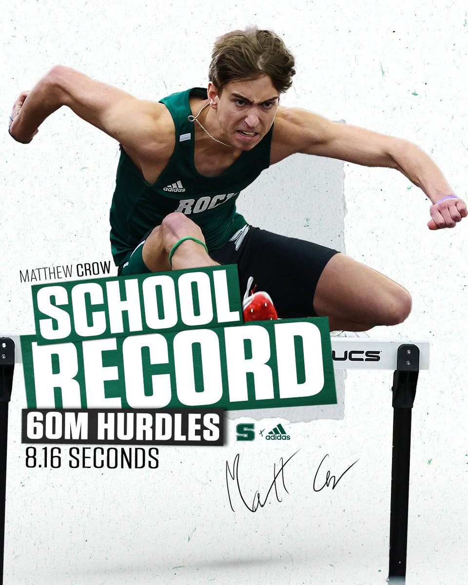 MT&amp;F: 🚨Record Alert!🚨 Matthew Crow breaks the SRU indoor record in the 60-meter hurdles with a time of 8.16 seconds in the prelims at the PSAC Championships. Crow easily qualifies for Monday's final round. He breaks the former SRU record of 8.18 seconds (Ian Nieves, 2017).