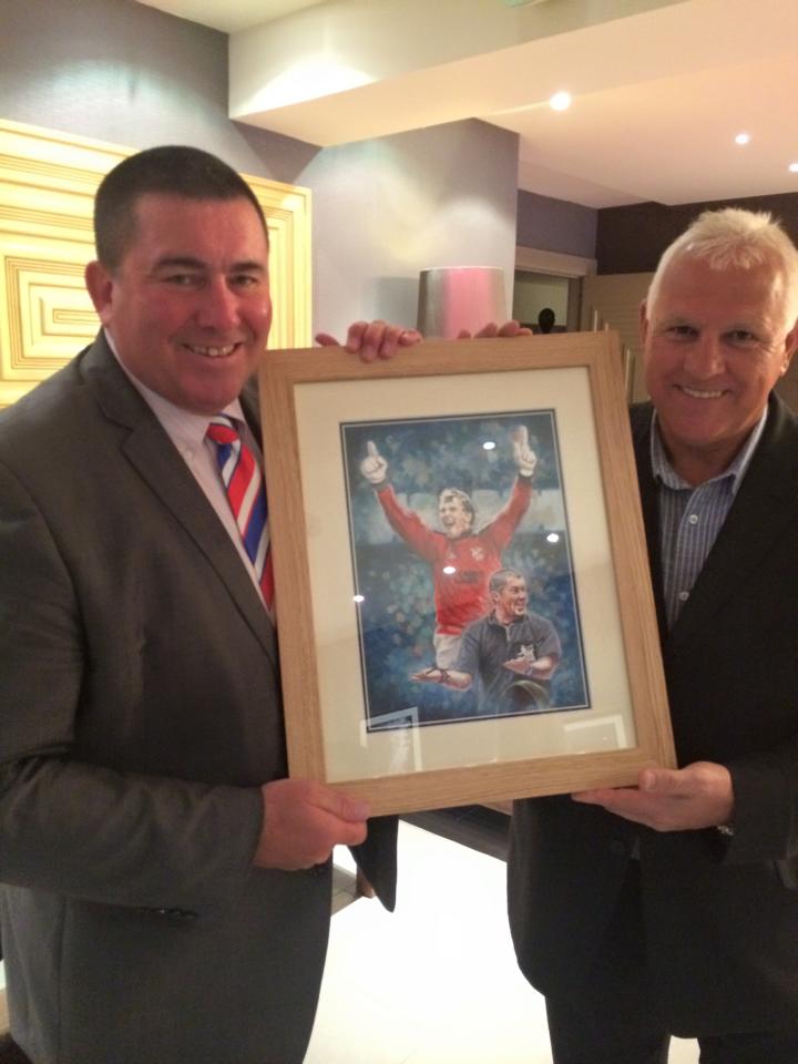 JKMartwork's tweet photo. painting i did a few years ago of #RangersFC legend #grahamroberts and ref jeff winter for a charity auction evening https://t.co/YrqWfh0X1A