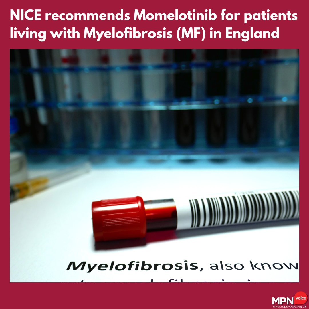 Great news! NICE recommends momelotinib for MF patients in England! We advocated for this and hope it reaches Wales & NI soon. Existing treatments have limitations - this is an important new option! #MPNSM Learn more - mpnvoice.org.uk/news/nice-guid…