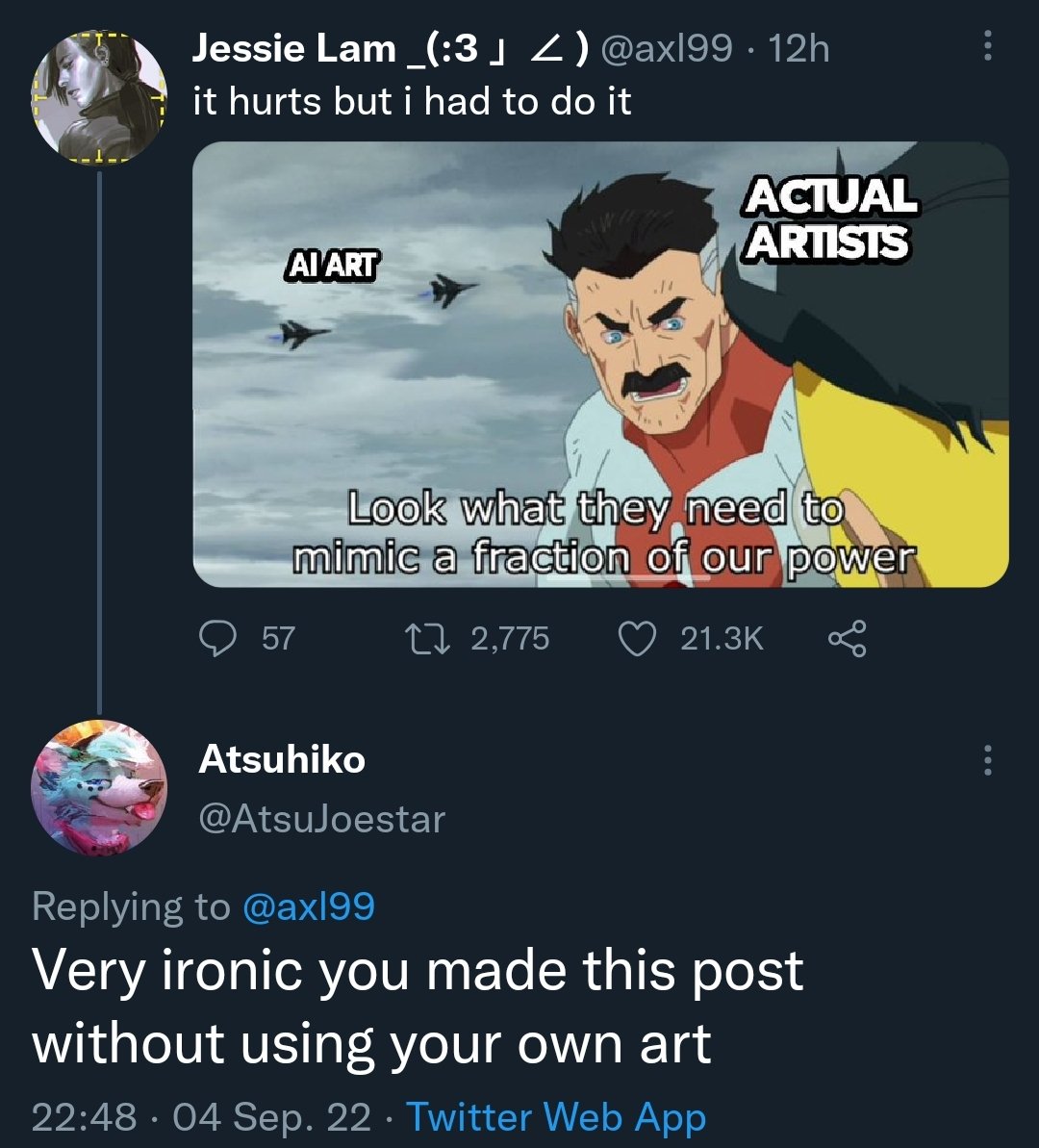 JeryceDia's tweet image. AI User blindlessly being cocky against artists on their own subject is so satisfying