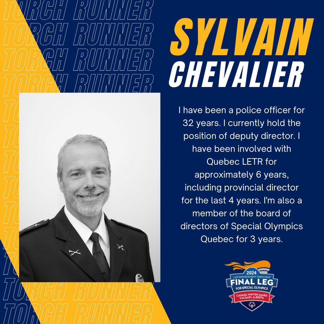 Meet Sylvain Chevalier, our Torch Runner from the Mascouche Police service in Blainville, QC! 🔥With 32 years in law enforcement, Sylvain's dedication is unmatched. Serving as Quebec's LETR provincial director for the past 4 years, his unwavering commitment is truly inspiring.