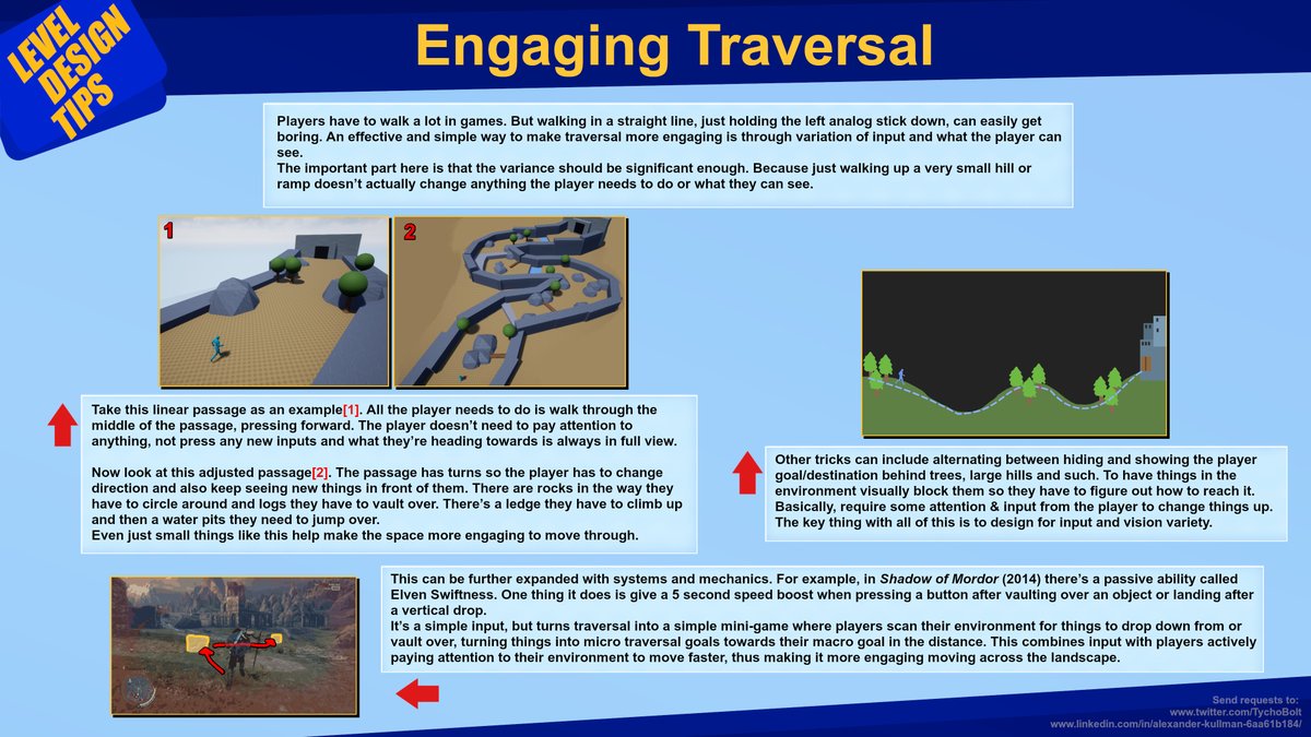 Here's another common mistake new designers often make.
They don't make their levels engaging to move through. Not considering that things like input &amp; controlled vision variety can be the difference between a fun or unfun level to traverse.