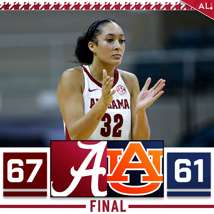 Alabama women's basketball defeats Auburn 67-61 in Coleman Coliseum. #RollTide