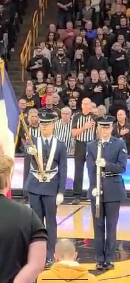 Our son had the honor of participating in the color guard at the Iowa Hawkeye basketball game with this Air Force ROTC group. He is holding the state of Iowa flag. We are so proud of him.