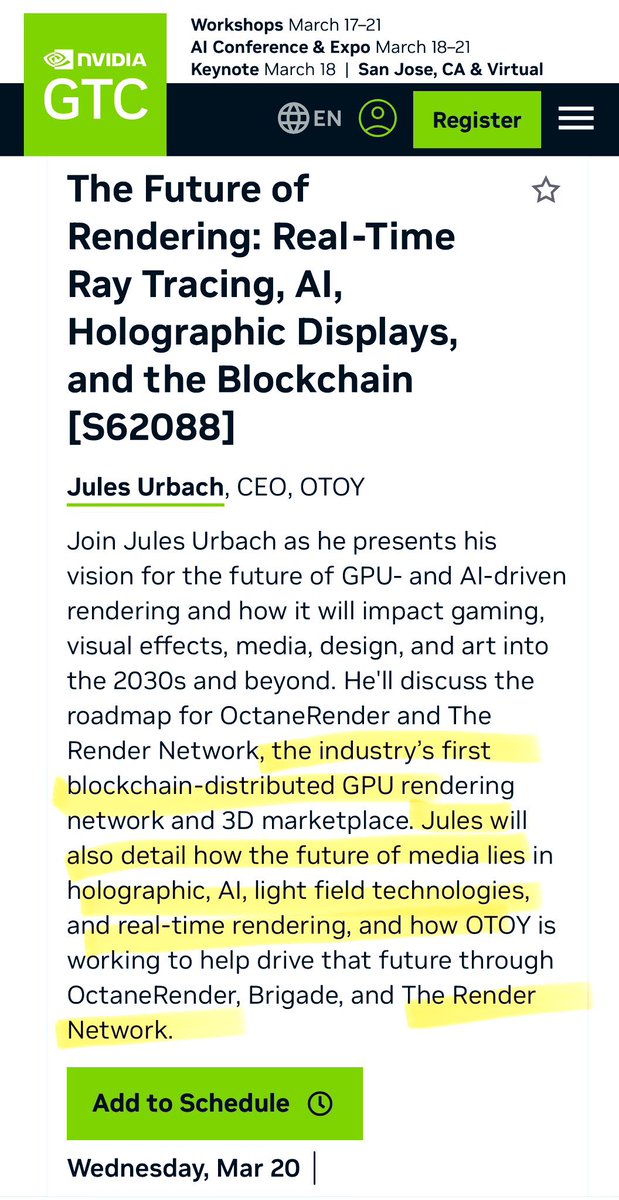 $RNDR invited to speak at NVIDA’s AI conference.