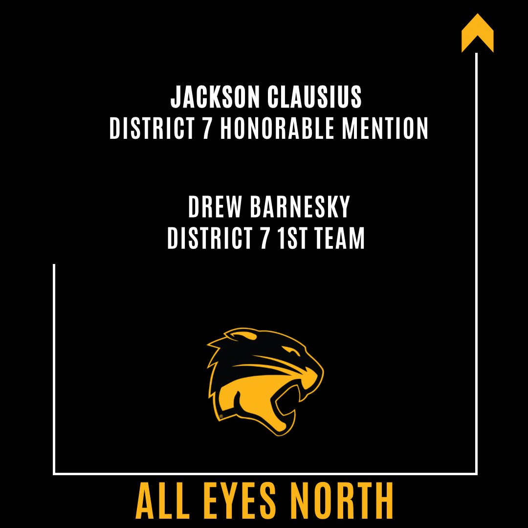 Big time congrats to our guys Jackson Clausius (HM) and Drew Barnesky (1st team) for receiving District 7 honors! So proud of these guys. Go Cats!