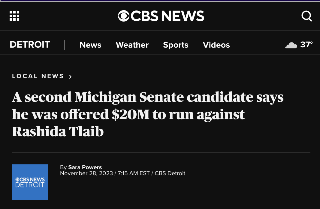 AIPAC offered $20 million to Hill Harper to run against against Rep. Tlaib in the Democratic primary. He said no. AIPAC offered $20 million to Nasser Beydoun to run against against Rep. Tlaib in the Democratic primary. He said no. AIPAC failed w/Tlaib.