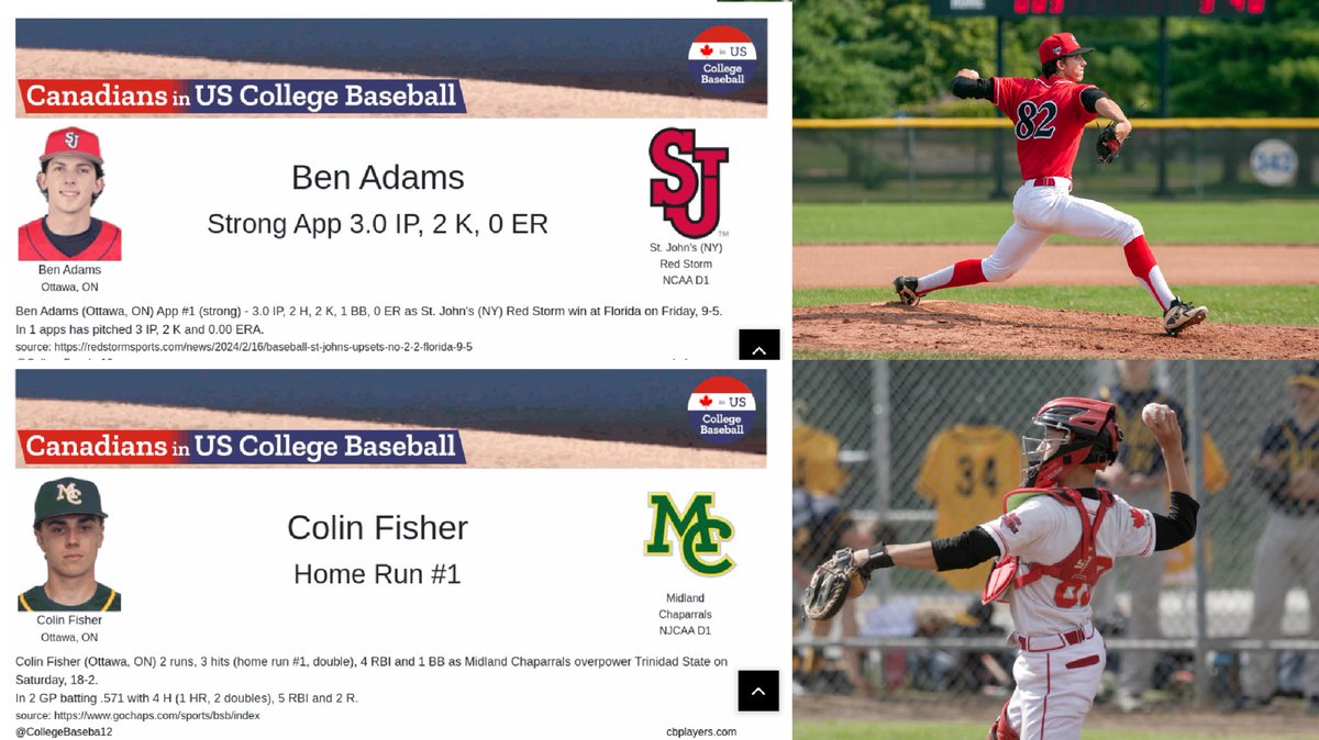 Great opening weekend south of the border for @ONCBaseball alumni @BaseballBAdams and @ColinFisherbase @CollegeBaseba12 @CDNBaseballNet @baseballcanada @StJohnsBaseball @MCChapBaseball