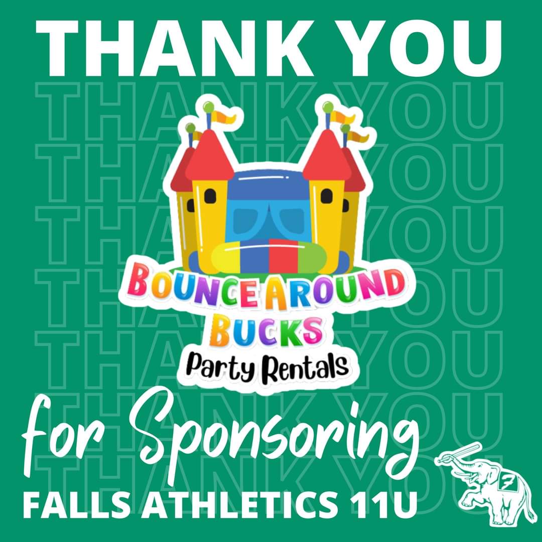 Thank you to Megan Wachter and Bounce Around Bucks for sponsoring Falls Travel 11U!
Website: BounceAroundBucks.com
Facebook: Bounce Around Bucks
Instagram: @ bouncearoundbucks
Twitter: @bouncebucks