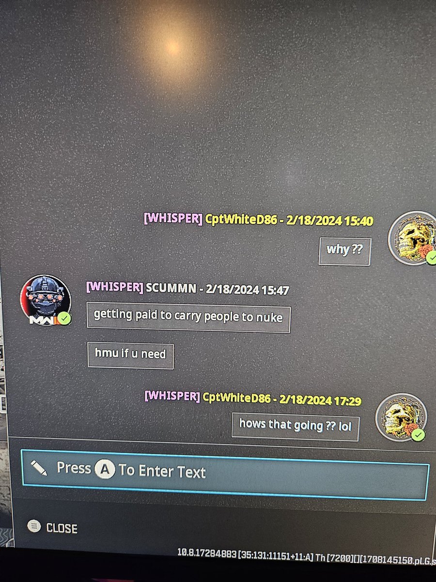 DaleGareau's tweet photo. @Activision this is why the game is broken you let people cheat and allow them to male money while doing it . Absolutely ns that here I am trying to enjoy the game and play with in the rules and cant because of this . https://t.co/IS2FcLu6bd