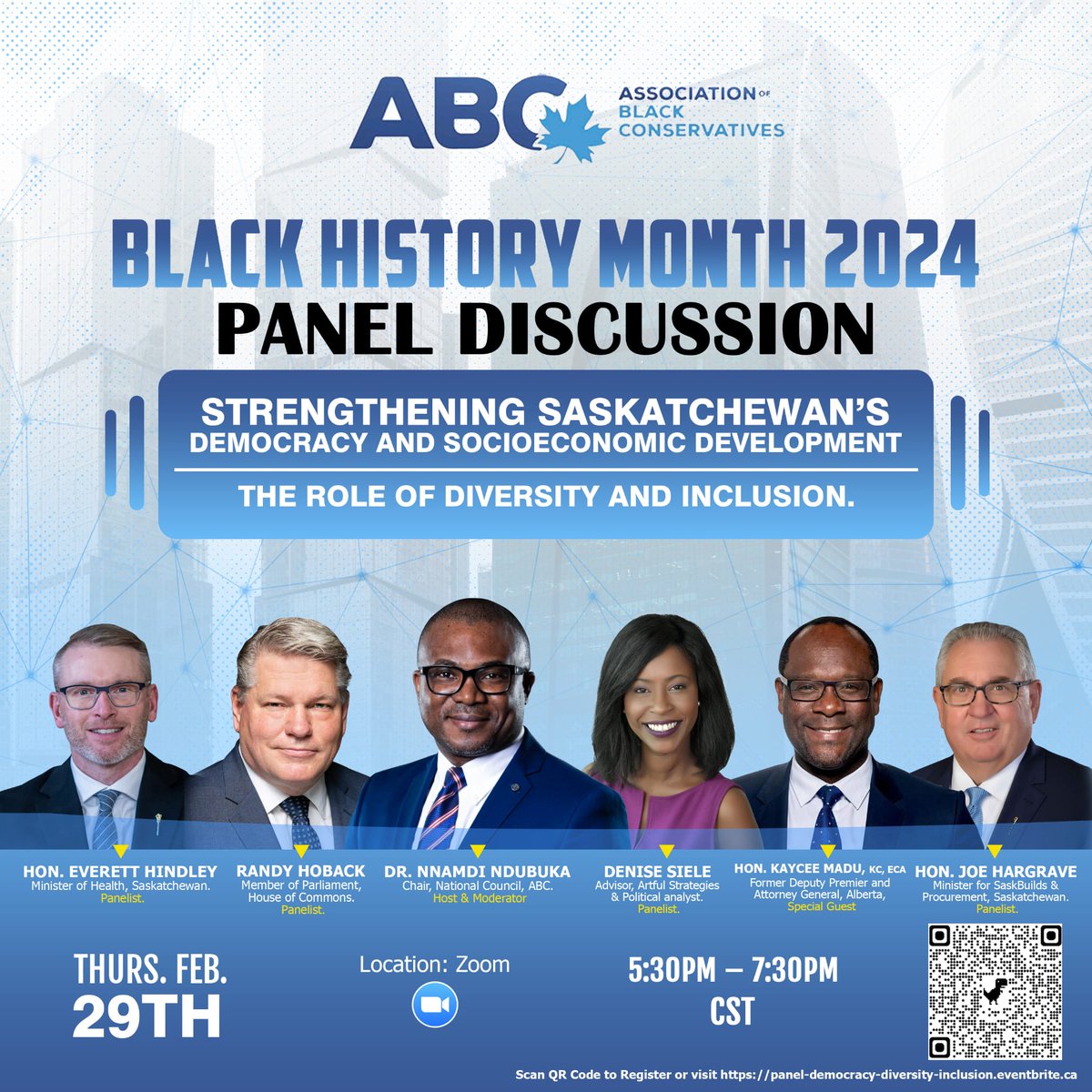 abc_national's tweet photo. The ABC is happy to invite you to our Black History Month 2024 event:
Date: Thursday, February 29, 2024
Time: 5:30 PM – 7:30 PM CST
Theme: Strengthening Saskatchewan’s Democracy and Socioeconomic Development – The Role of Diversity and Inclusion
Register: https://t.co/qsPtsDycBu https://t.co/2xda5DKcOU
