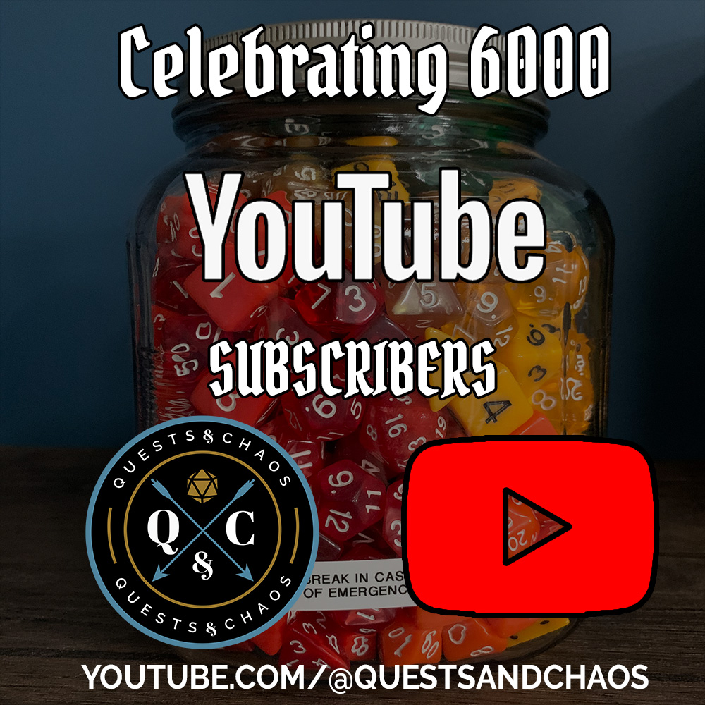 QuestsAndChaos's tweet photo. We are so thrilled to pass the 6000 subscriber mark on Youtube! Join us at https://t.co/Zoilagm4eN to join the chaos! #boardgames #dungeonsanddragons #dnd #callofcthulhu  #tabletop https://t.co/sN084kAjUu