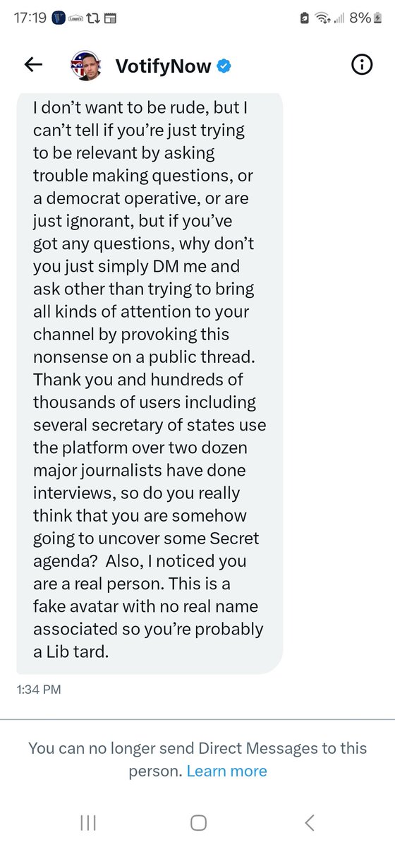 BelowTestDepth's tweet photo. #VotifyNow responded - the guy was demeaning (remarks below). He would not answer regarding user app data security with/from Google. He blocked me and restricted access to his comments in our thread. That tells me everything I need to know. https://t.co/I4Gv9qpVue