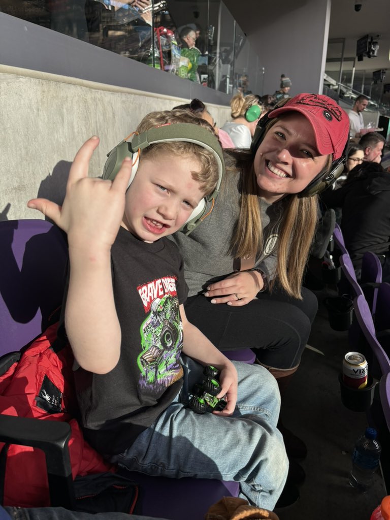 Nephew and my beautiful wife here for #mosterjam with Matt (dad). Let your inner red neck flow. Grave Digger one first in freestyle. I taught him the rock n roll sign!