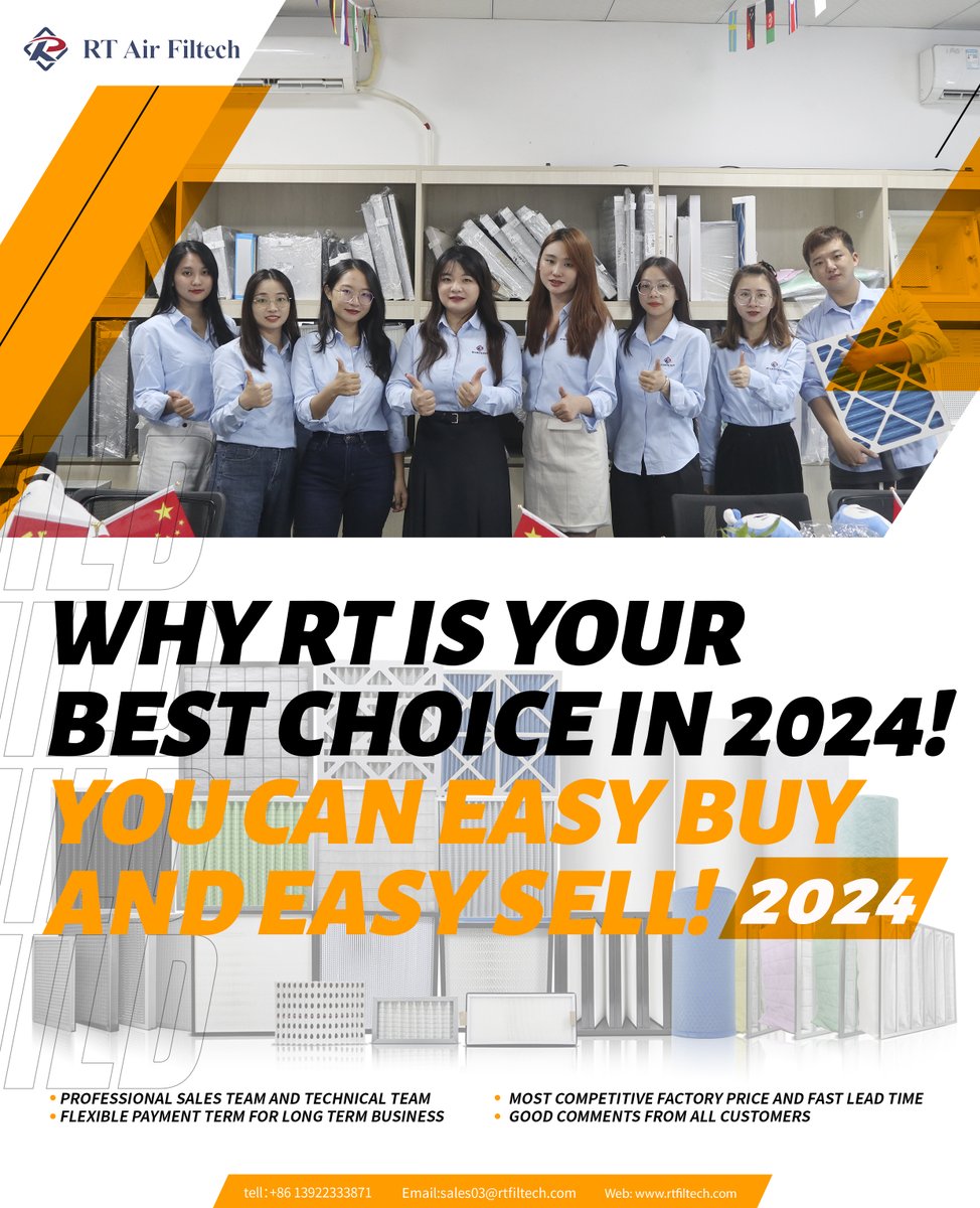 FiltechRt's tweet image. We are back to work today!📷
Need a price list? Contact me!📷
#rt #airfilter #airfiltration #paintstopfilter #fiberglassfilter #sprayboothfilter #hvacfilter #ffu
Alice zhang
Email: sales03@rtfiltech.com
WhatsApp/Wechat: +86 1392233 3871
rtfiltech.com