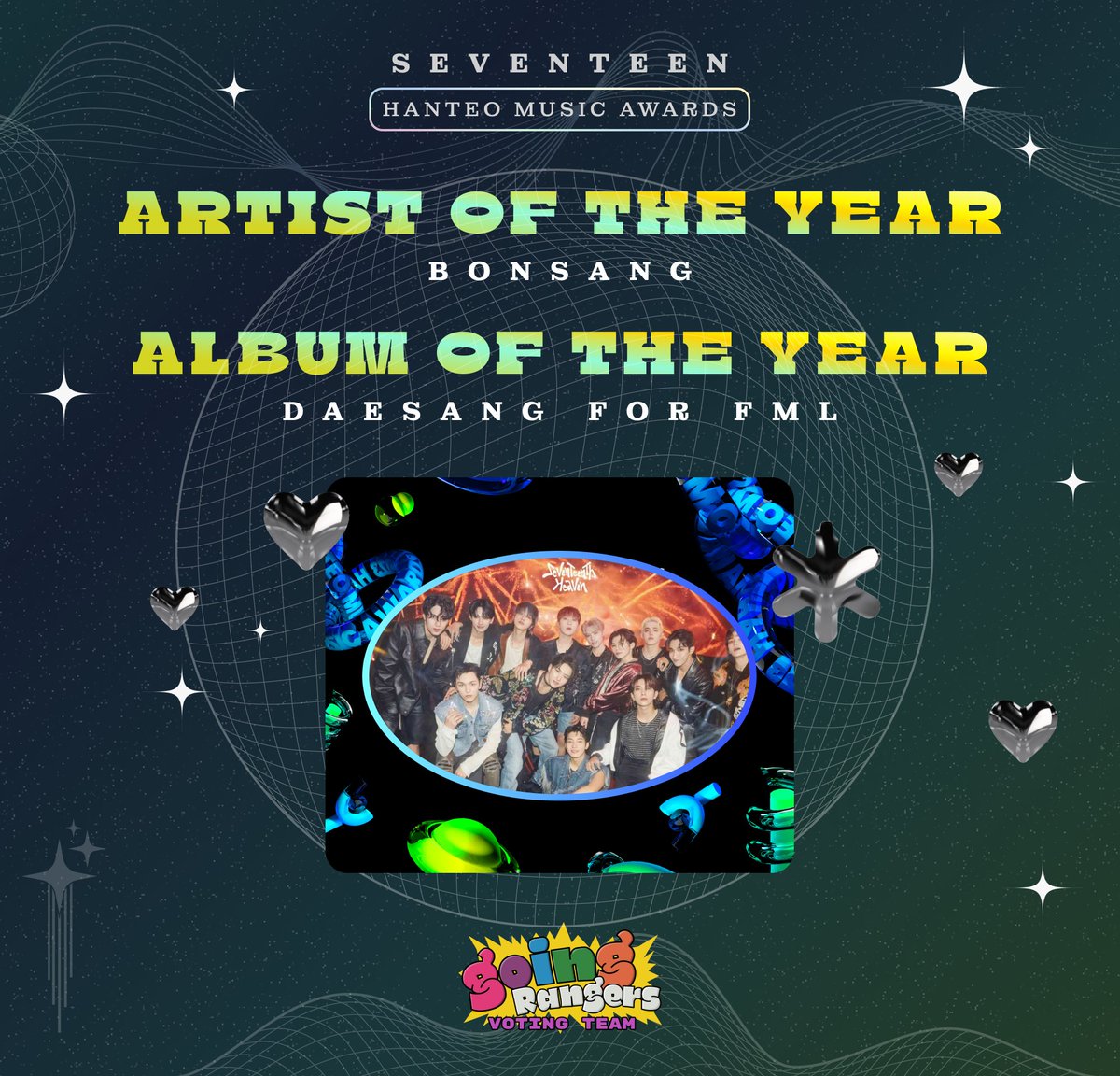 [#31st_HMAs_2023 RESULTS]

🏆Artist of the Year (Bonsang)
🏆Best Album - FML (Daesang)

Another remarkable feat! Hats off to SEVENTEEN for clinching the Artist of the Year and Best Album Daesang with their 10th Mini Album, FML. Remarkably, FML now holds the record for the most…