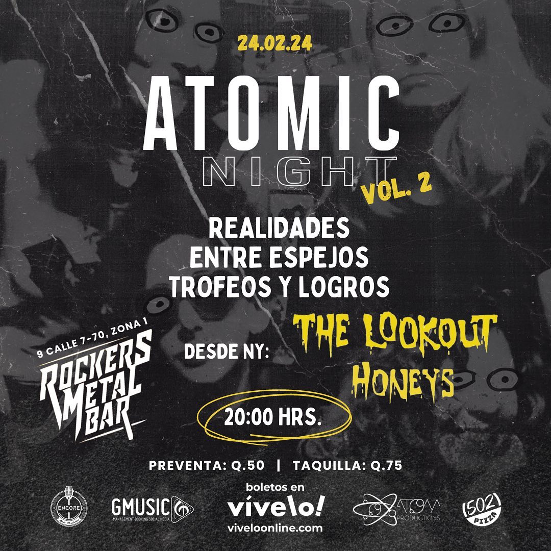 ⚡Primer show del año⚡

📍 @rockersmetalbar
📅 24 de febrero
🎟️ Boletos a la venta en <a href="/vivelo/">Vívelo</a>.online

⚓ Llevamos merch oficial ¡Últimas tallas disponibles!

Line up:
🇺🇸@thelookouthoneys
<a href="/entreespejos/">Rina Maravilla</a>.band
<a href="/trofeosylogros/">Trofeos y Logros</a>
.
.
.
#Rlds #Concierto #Guatemala #ConciertoGuatemala