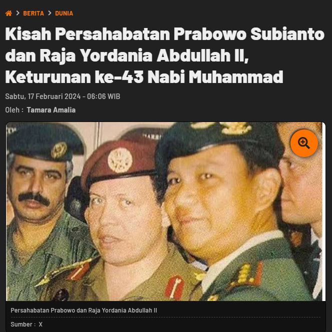 yossrsro's tweet photo. Kisah Persahabatan Prabowo Subianto dan Raja Yordania Abdullah II, Keturunan ke-43 Nabi Muhammad

#Prabowo
#PrabowoSubianto 

@Ndons_Back @bengkeldodo @are_inismyname @florieliciouss @99propaganda @BANGSAygSUJUD https://t.co/nLyU5QnzQw