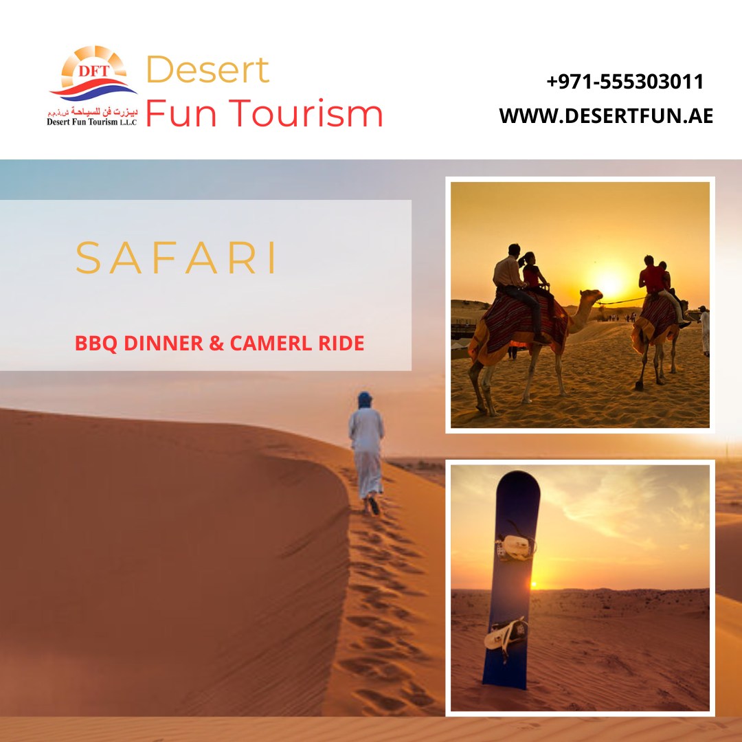 'Immerse yourself in the magic of the desert with our Safari adventure, BBQ Dinner, and Camel Ride! 🏜️🍖🐪 🌟 #SafariBBQCamelRide #DesertAdventure #BBQDinner #CamelAdventures #ExploreTheDunes #DubaiNights'