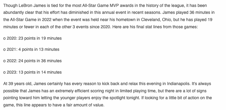 CommishFilmRoom's tweet image. I made 4⃣ bets on the All-Star Game &amp;amp; had a lot of fun 😎

🏀 Tyrese Haliburton 25+ points @ +440 ✅
🪜 Tyrese Haliburton 30+ points @ +870 ✅
🏀 LeBron James u20.5 points @ -110 ✅
🏀 Eastern Conference ML @ +125 ✅

#NBA | #NBAAllStar2024 | #GamblingX