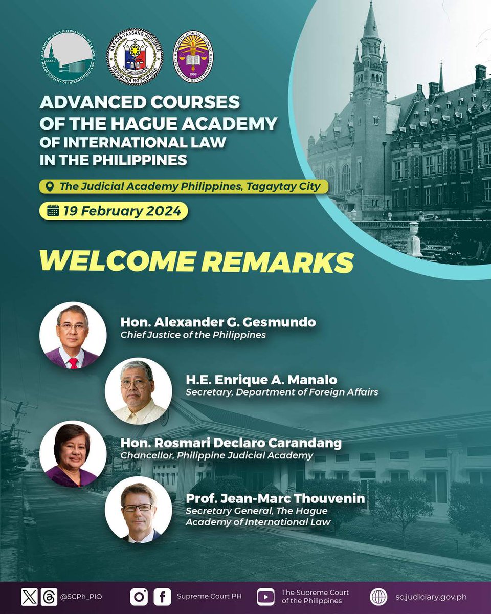 SCPh_PIO's tweet photo. Happening Now: PROGRAM ON DEMAND: Advanced Courses of The Hague Academy of International Law in the Philippines, a two-week intensive professional training course on Public and Private international law, at The Judicial Academy Philippines, Tagaytay City https://t.co/jwdp2ejtkJ