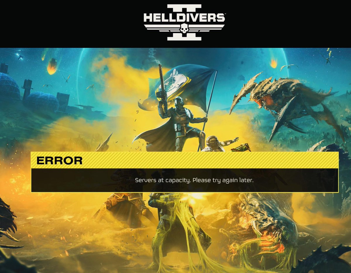 will1228's tweet photo. I understand all the issues that #HellDivers2 is going through and it’s  more than a simple “get more servers” fix. But when you think about it, we paid real dollar bucks for a game that we can’t currently play. That’s wild! @helldivers2 https://t.co/qwyMA8BZy2