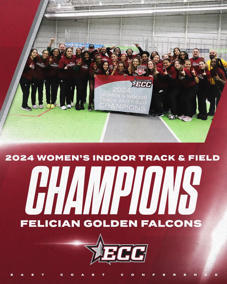East Coast Conference (@eccsports) on Twitter photo 𝐆𝐎𝐋𝐃𝐄𝐍 𝐅𝐀𝐋𝐂𝐎𝐍𝐒 𝐀𝐑𝐄 𝐅𝐋𝐘𝐈𝐍𝐆! 🏆
Congratulations to Felician for winning the 2024 ECC Indoor Track & Field Championship women’s title!
<a href="/FelicianUSports/">Felician Athletics</a> <a href="/FelicianU_XCTF/">Felician_XCTF</a> 𝐆𝐎𝐋𝐃𝐄𝐍 𝐅𝐀𝐋𝐂𝐎𝐍𝐒 𝐀𝐑𝐄 𝐅𝐋𝐘𝐈𝐍𝐆! 🏆
Congratulations to Felician for winning the 2024 ECC Indoor Track & Field Championship women’s title!
<a href="/FelicianUSports/">Felician Athletics</a> <a href="/FelicianU_XCTF/">Felician_XCTF</a>