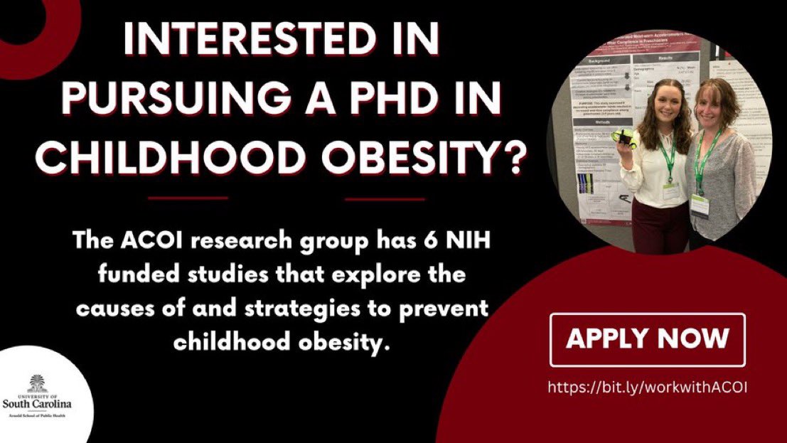👀 Interested in pursuing a PhD and exploring children’s sleep, physical activity, screen time, and nutrition in a highly collaborative and supportive training environment? Come work with us at <a href="/ACOIatUofSC/">Arnold Healthy Kids Initiative</a>! 😴🏃🏽📱🍽