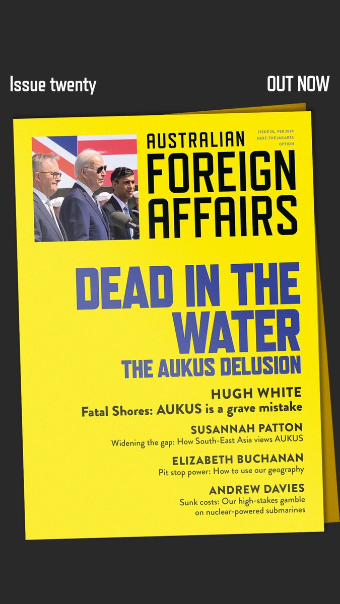 “Until AUKUS is abandoned we will not be able to get defence policy back on track and start responding effectively to the extraordinary strategic challenges that Australia faces today.” – Hugh White Read Hugh White's full #AUKUS essay in AFA20, out now: australianforeignaffairs.com