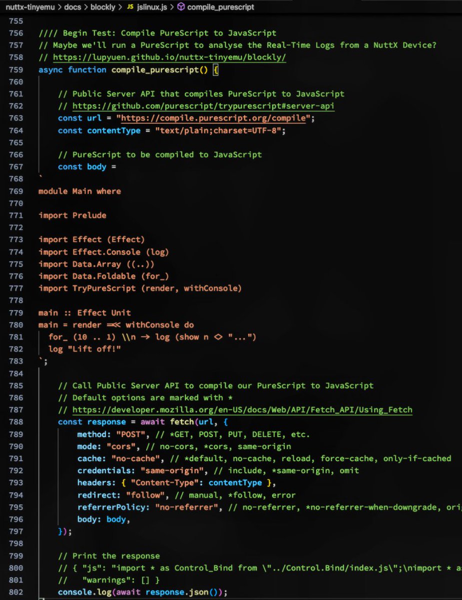 MisterTechBlog's tweet image. Compile #PureScript to JavaScript ... Inside our Web Browser 🤔

Source: github.com/lupyuen/nuttx-…