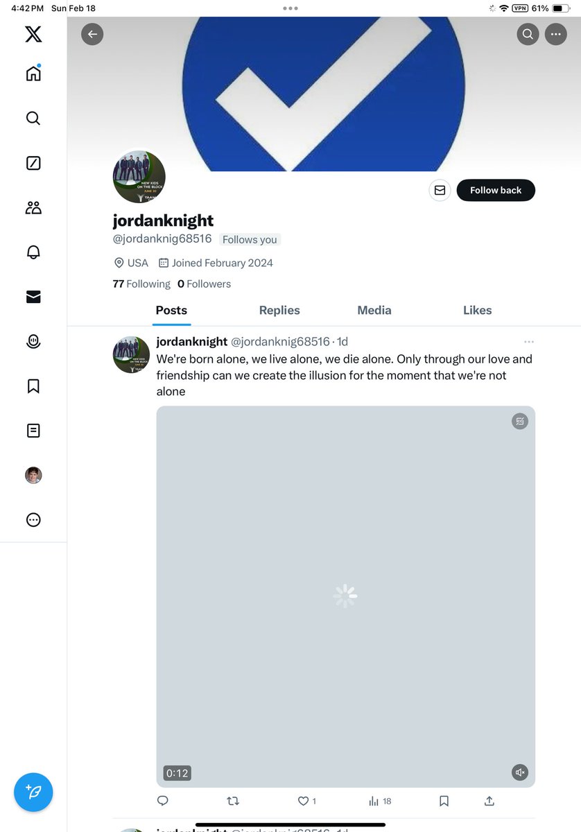 Jonsfriend4ever's tweet photo. Awww… how cute! Not only does @jordanknig68516 think that a picture of a blue check mark means that he’s really #JordanKnight, but he also actually thinks that I commented on his newly formed page & that I think he’s really Jordan! 🤣🤣🤣 #notjordan, #staymediasafein2024 https://t.co/88sMHMgHbs