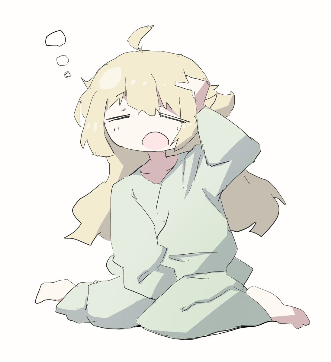 yuuri (shoujo shuumatsu ryokou) 1girl blonde hair solo ahoge long hair open mouth sleepy  illustration images