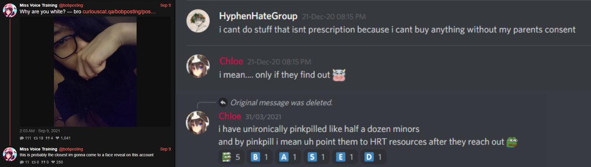 XJosh's tweet photo. Meanwhile, @Keffals is doubling down on DIY HRT. The wiki Keffals sponsored with @Twitch was ran by Bobposting, who openly fetishized getting young boys to start taking HRT. This wiki advertised how to use crypto to buy dirty drugs from Brazil without parents finding out. https://t.co/5HrfcZatIt