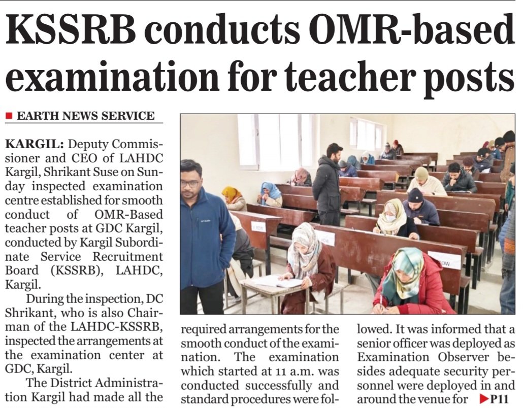 EarthNewsLadakh's tweet photo. #KSSRB conducts OMR-based
examination for #teacherposts
@lg_ladakh @dc_Kgl @drajaffer #KSSRB https://t.co/uLGN2DBXAX