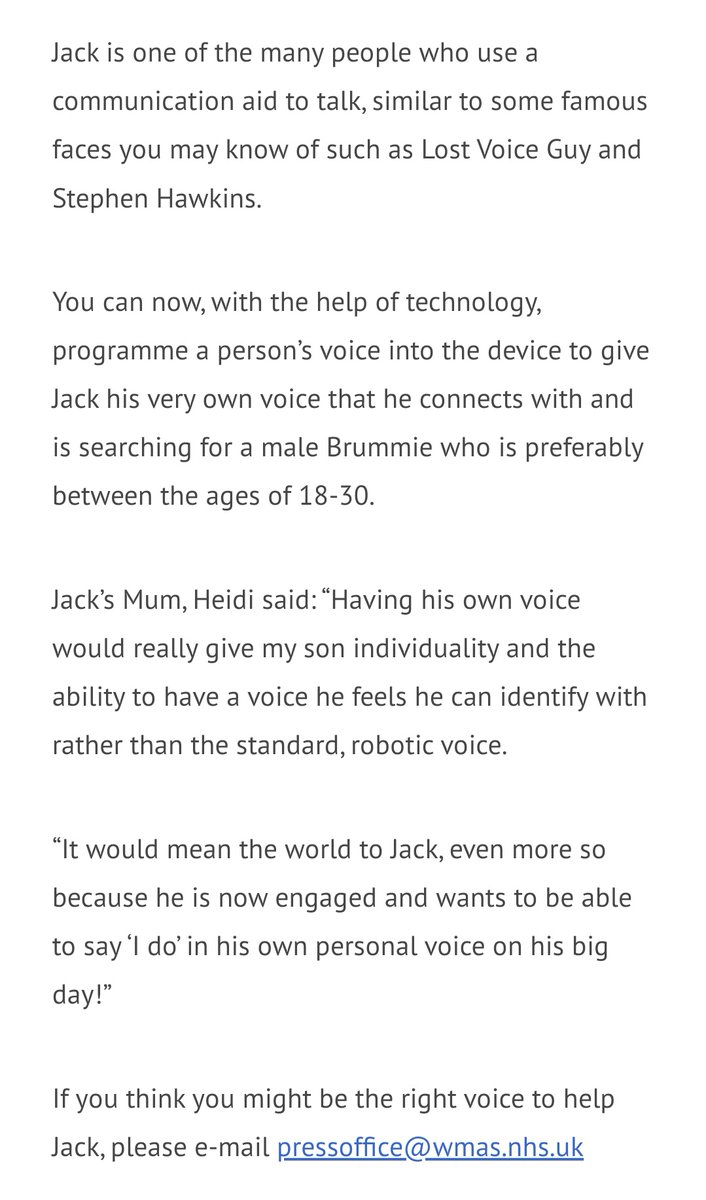 Can you help Jack? He's looking for a male Brummie aged between 18-30 to share their voice so he can say "I do" on his wedding day. ⤵️