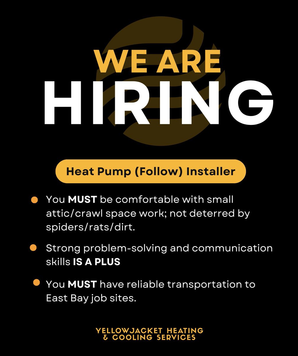 🚨 We are hiring! 🚨 Check the complete job description on our website: yellowjacket-hvac.com/careers