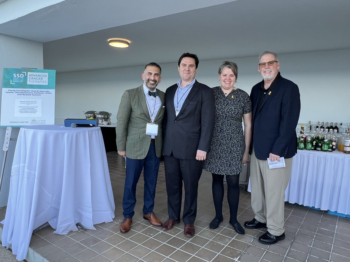 SocSurgOnc's tweet image. Congratulations to @MikeWhiteMD on receiving the Young Investigator Award. This award, with a focus on #AppendixCancer, is made possible by the generous support of @acpmpresearch. #ACT2024