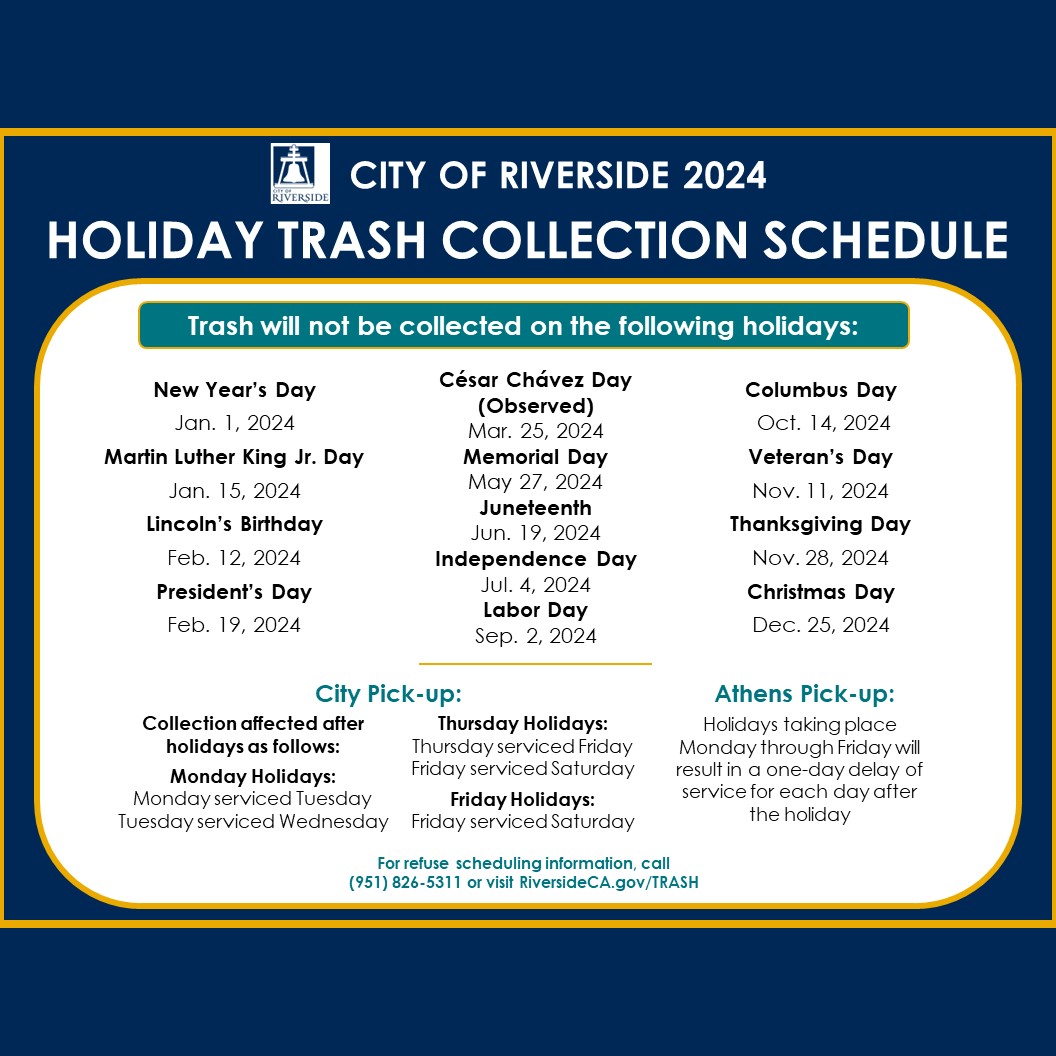 Friendly reminder: In observance of President's Day on February 19th, Monday and Tuesday trash collection will be delayed by one day next week. Athens customers: President's Day will result in a one-day delay of service for each day after the holiday.