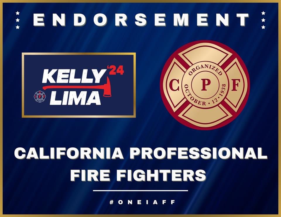 Team Kelly-Lima is excited to announce that we have been endorsed by 2 great state organizations. We have deep ties to the PFFM and the CPF and profound respect for the work they do on behalf of tens of thousands of IAFF members. Thank you <a href="/THE_PFFM/">Fire Fighters of MA</a> and <a href="/CAFirefighters/">CPF</a>! #OneIAFF