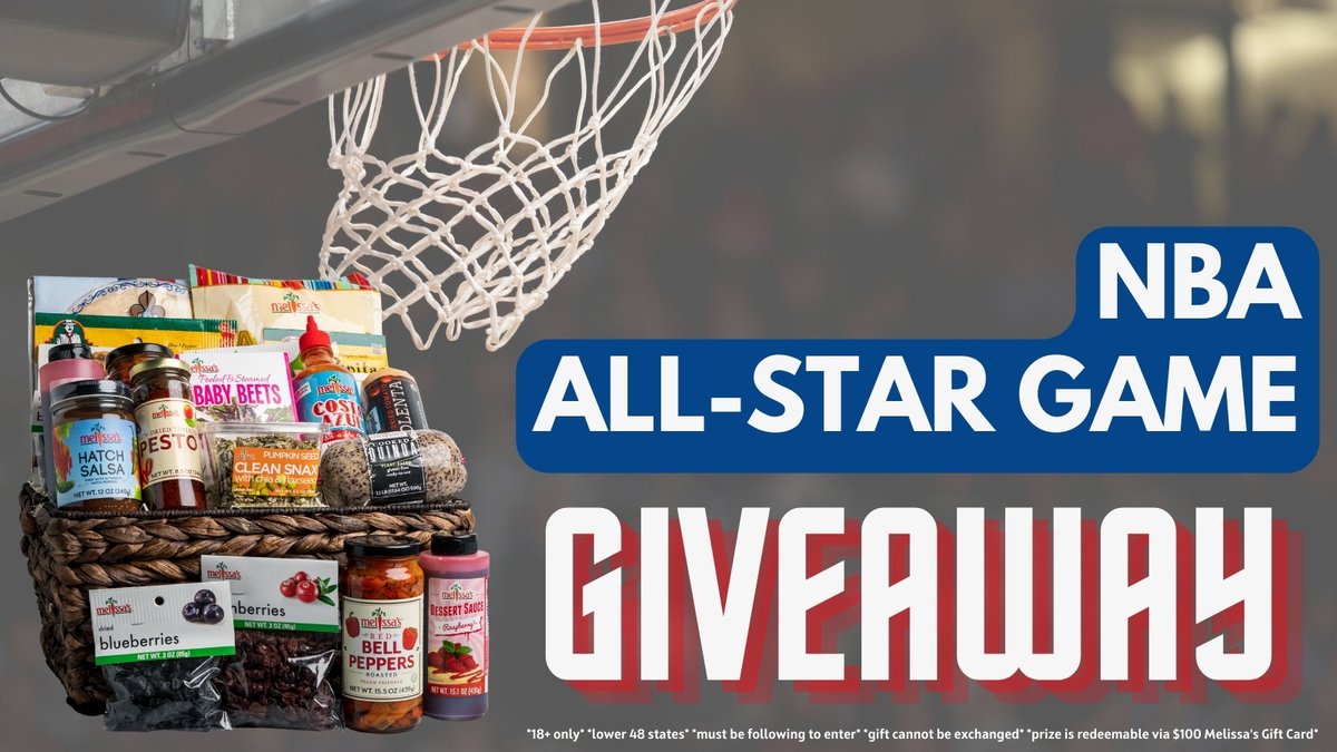 Who's watching the #NBAAllStar Game tonight!? Enter our #giveaway below for a chance to win a #MelissasProduce gift basket! 🏀 Share & like this post 🏀 Let us know if you're rooting for the East or West 🏀 Tag a friend! #NBA