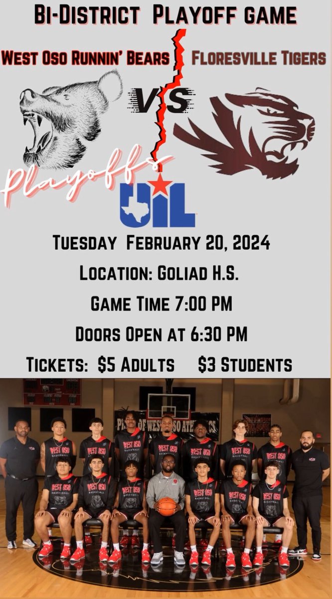🚨 Bi-District Playoff Information 🚨

WO Runnin’ Bears 🆚 Floresville Tigers
