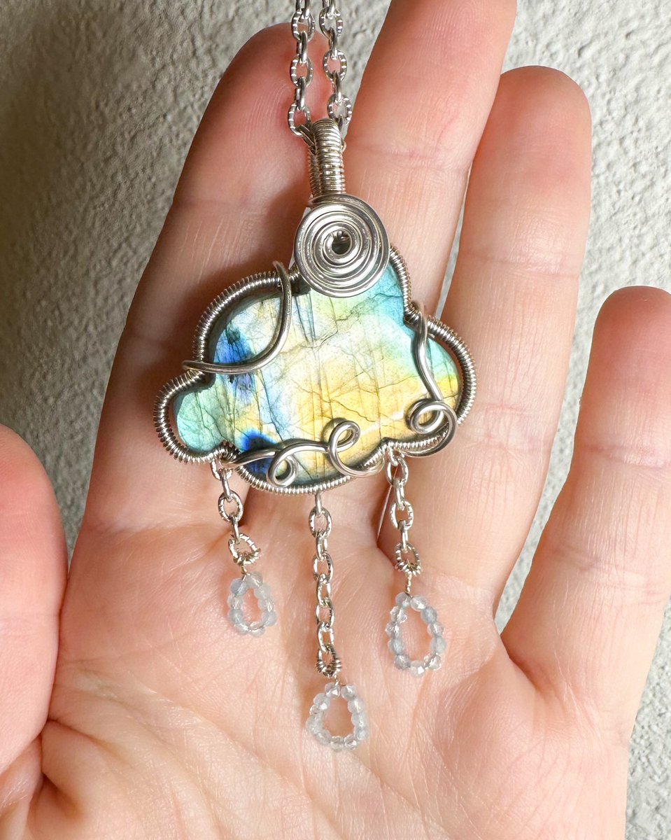 mildhippie's tweet photo. introducing labradorite cloud necklace with some aquamarine raindrops🌧️

coming to my shop Friday Feb. 23rd 8pm est https://t.co/g8PsBzZJr1