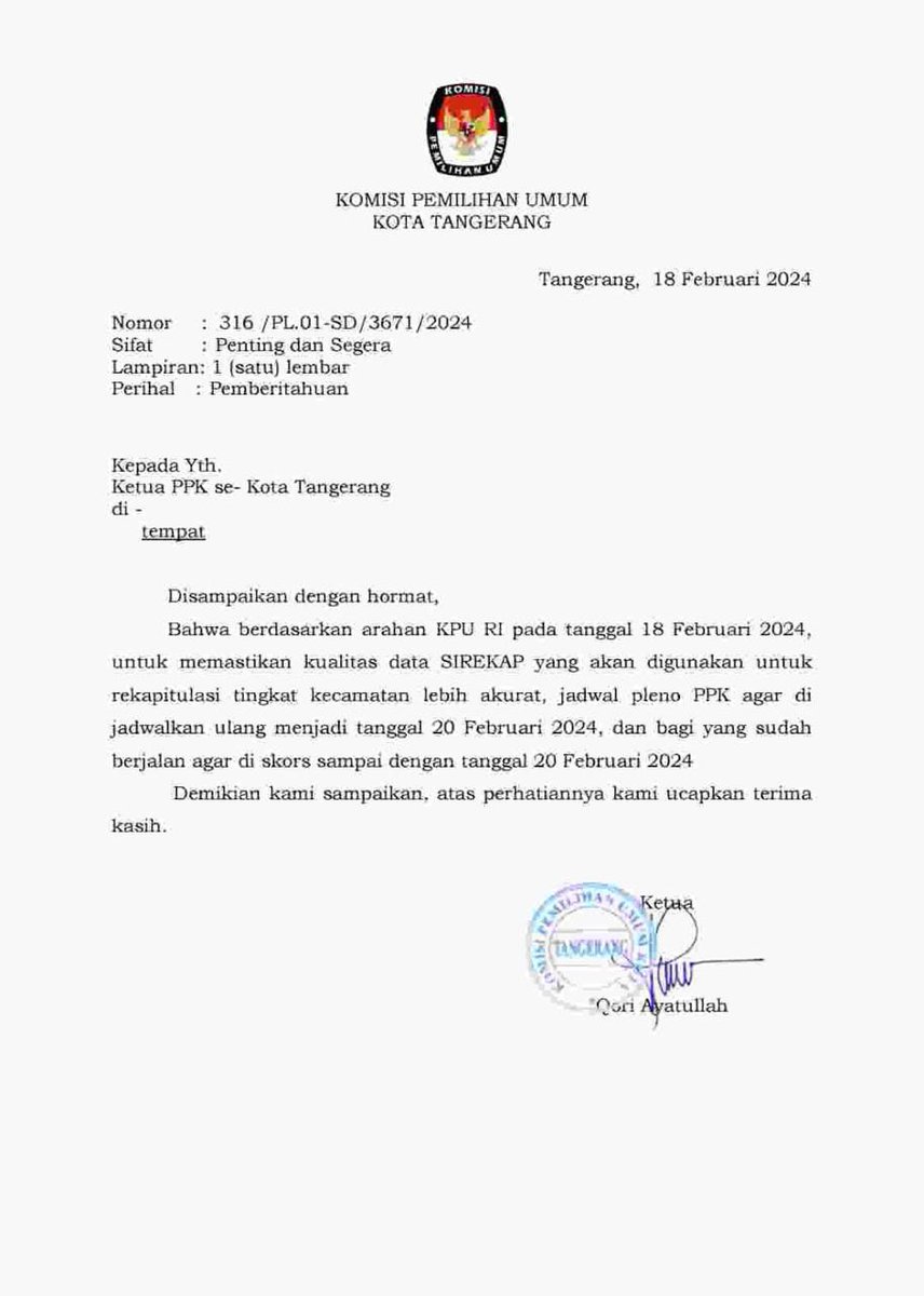 Dengan bukti surat ini, maka sulit dibantah bhw <a href="/KPU_ID/">KPU RI</a> memang menggunakan sistem Sirekap utk dijadikan patokan/arahan perhitungan suara manual.
Dengan terbukanya borok sistem Sirekap, Ini makin membuka bhw ada upaya <a href="/KPU_ID/">KPU RI</a> merekayasa hasil Pemilu